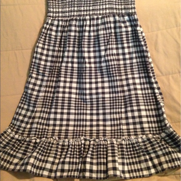 Navy White Gingham Paid Elastic Ruffled Sundress Adjustable Straps M to … - Picture 2 of 7
